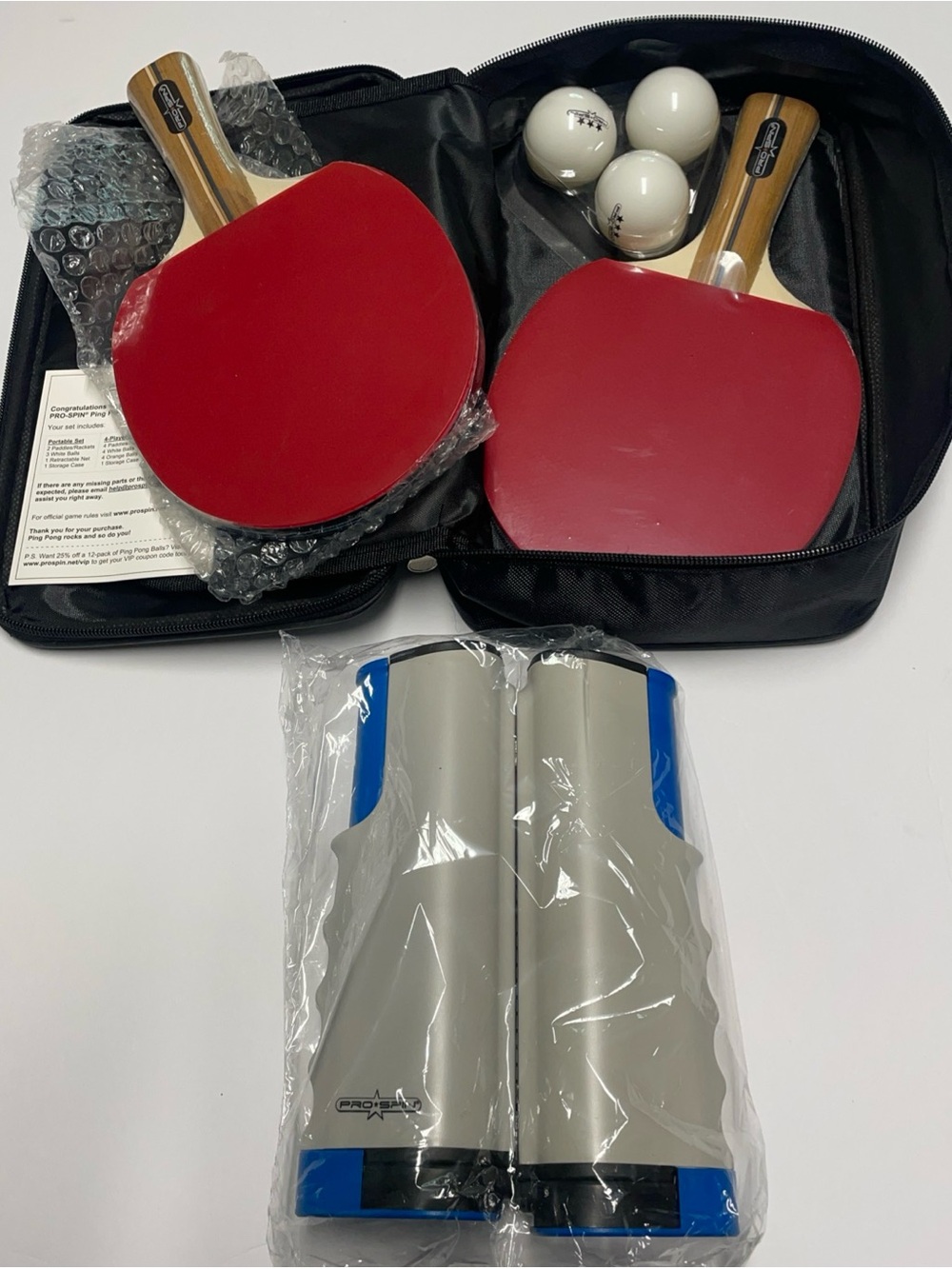 NEW - PRO SPIN All-in-One Ping Pong Paddles Set Table Tennis 3-Star Balls & Net